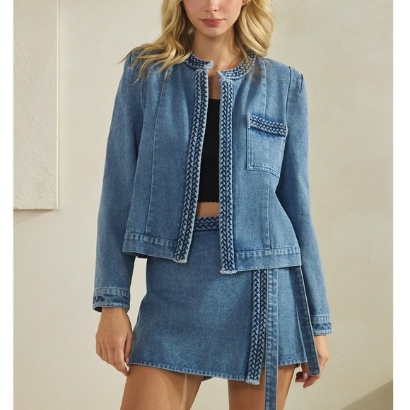 Veveret Jackets & Blazers - J122. Braided Acid Wash Denim Jacket
